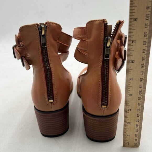 FSJ Brown Comfy Strap Buckle Pumps Round Toe Chunky Heel Evening Dress Shoes - Picture 4 of 7